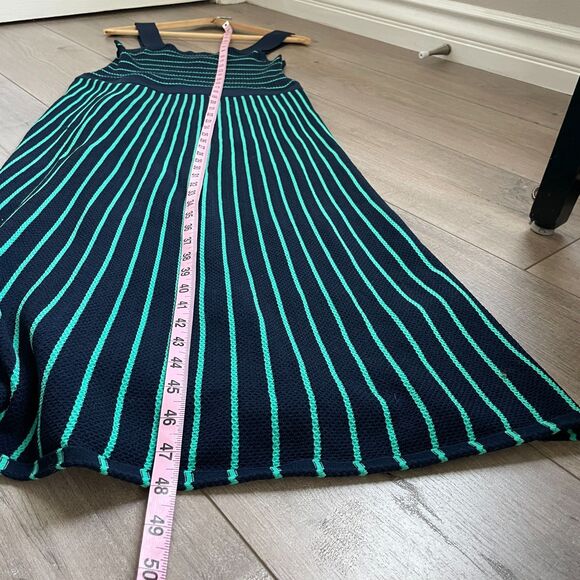 Banana Republic SQUARE-NECK KNIT MIDI DRESS in Navy & Emerald Green Stripe - Picture 6 of 9